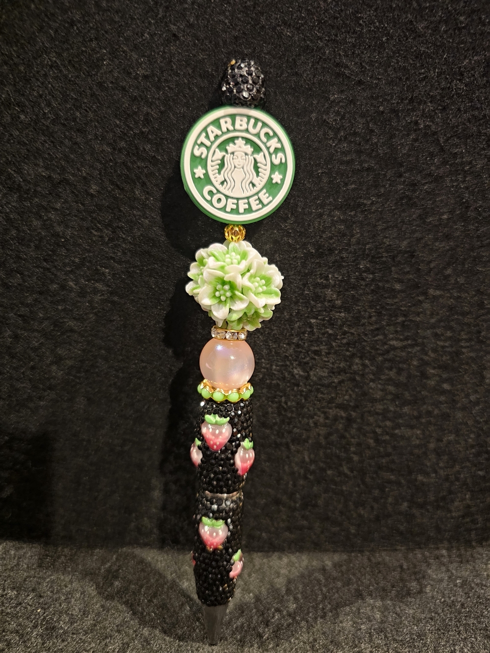 Green And Black Strawbery Beaded Pen